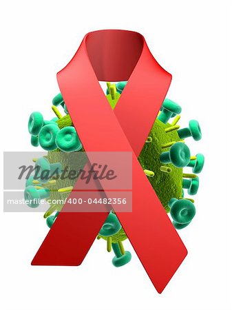 3d rendered illustration of a red bow and an aids virus