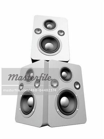 3d rendered illustration from a tower of silver speakers