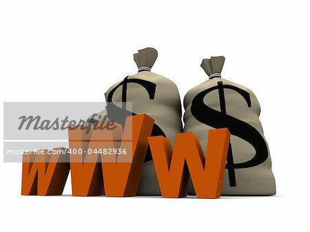 3d rendered illustration of money sacks and a www sign
