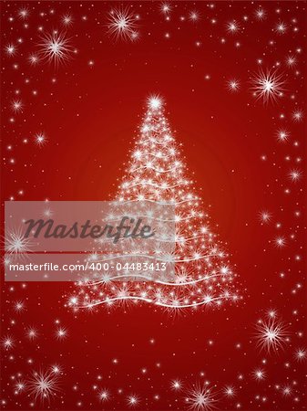 christmas tree drawn by white lights over red background