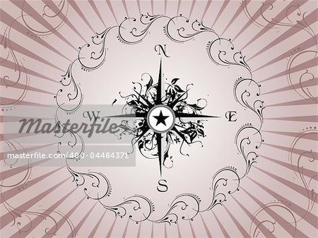 Compass panel with floral circle, illustration