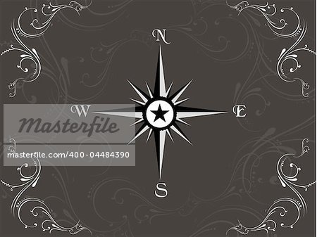 Compass panel on floral background, illustration