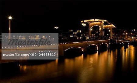 The Magere Brug at night in Amsterdam,Holland