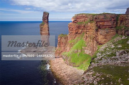 The Old Man of Hoy, rising 137 metres from the waters off Hoy, Orkney