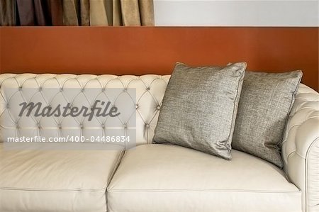 Comfort and luxury leather sofa with pillows