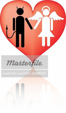 Devil and Angel. It is love. A vector illustration. It is isolated on a white background.