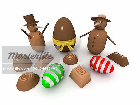 chocolate snowmen, eggs and pralines for Christmas and New Year