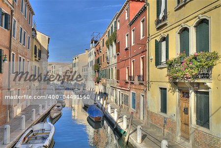 Typical canal in Venice with beautifully colored houses