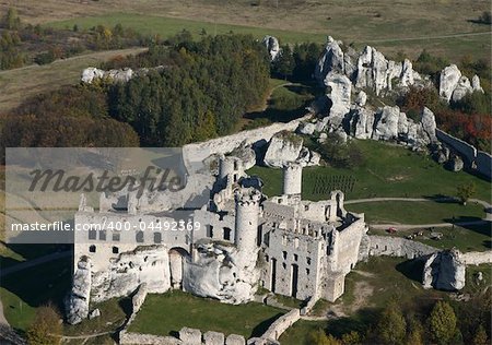 Aerial view of old castle ruins