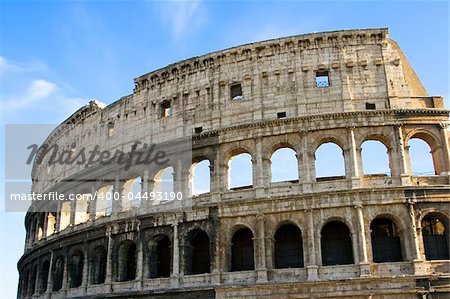 Closeup view of exterior of the Colosseum in Rome, Italy.