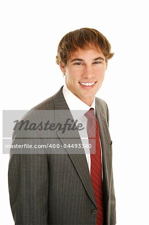 Portrait of a handsome young businessman fresh out of college and eager for work.  Isolated on white.