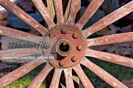 Closeup of an old, antique wagon wheel