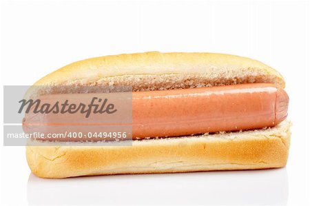 A hot dog reflected on white background. Shallow DOF