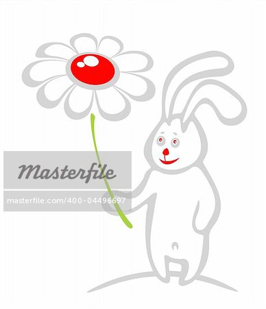 Stylized  rabbit with flower on a white background. Valentines illustration.