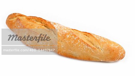 close-up of fresh Baguette against white background, gentle shadow in front