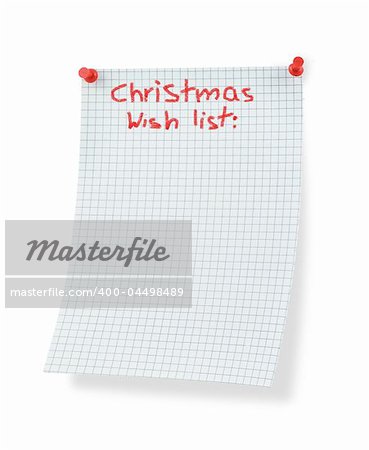 christmas wish list isolated on white