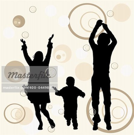 illustration of an urban scene with a familly silhouettes