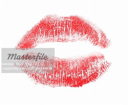 red lips imprint isolated on pure white background