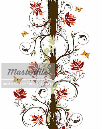 Grunge paint flower background with butterfly, element for design, vector illustration