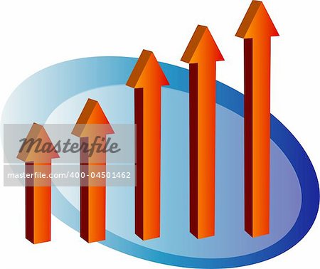 Arrow bar chart, 3d isometric vector illustration