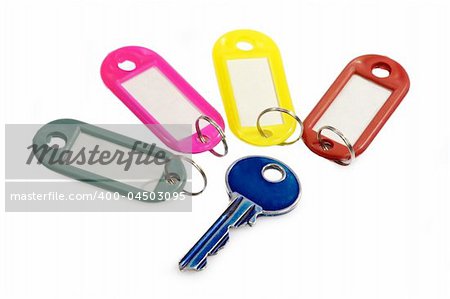 Blue Key with blank key fobs on white background