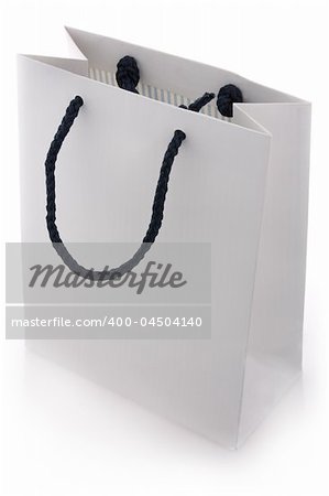 Isolated white shopping bag with blue handles
