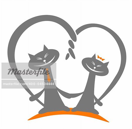 Two enamored  cats  on a white background. Valentines illustration.