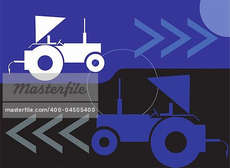 Illustration of two tractors in yellow background