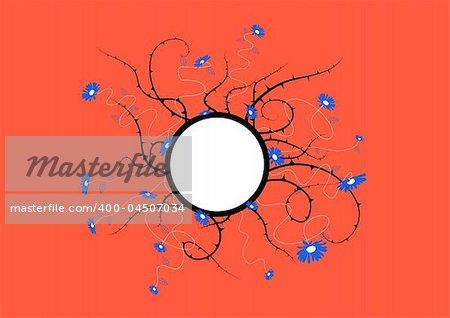 Blue flowers on orange background. Vector