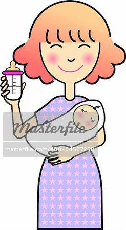 vector illustration for a mother holding her baby and bottle of milk