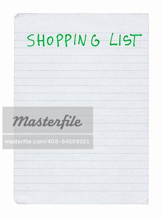 shopping list isolated on pure white background