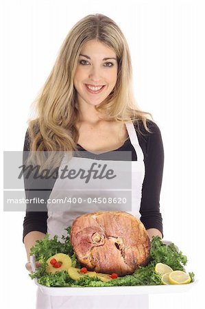 beautiful female with honey baked ham