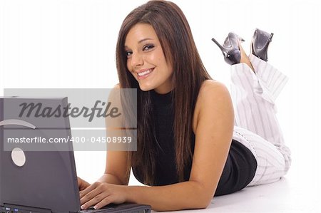 happy woman checking emails on laptop