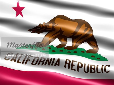 Computer generated illustration of the flag of the state of California with silky appearance and waves
