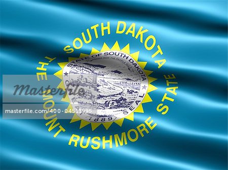 Computer generated illustration of the flag of the state of South Dakota with silky appearance and waves