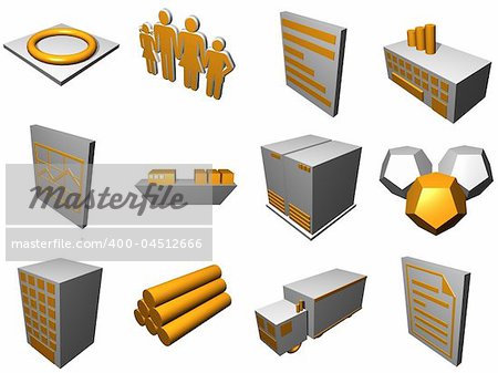 Logistics process buildings and icons set