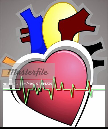 Illustration of heart with pulse graph