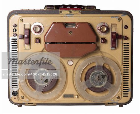 An old portable tape-recorder. Isolated.