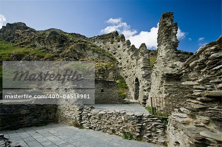 Ruins of Tintagel castle in Cornwall, UK