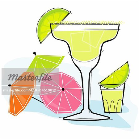 Retro-stylized cocktail spot illustration: Margarita
