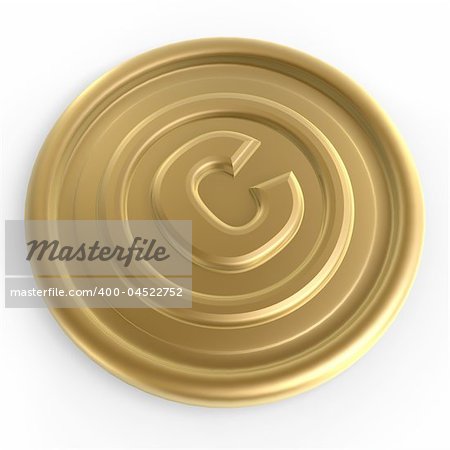 golden copyright sign coin on white background