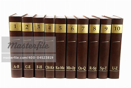 Encyclopedia set - 10 heavy book tomes isolated