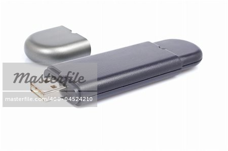 Portable flash usb pen drive memory with soft shadow on white background. Shallow depth of field