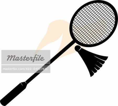 Illustration of a shuttle badminton racket and birdie