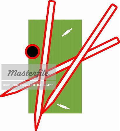 Illustration of cricket stumps and ball