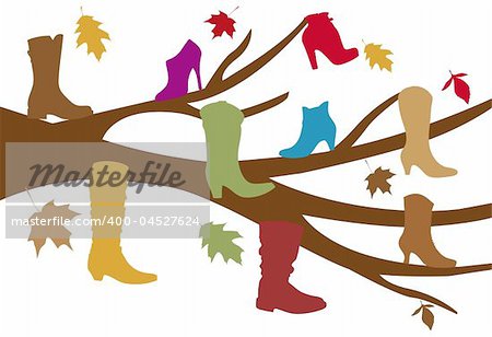 autumn shoe tree with falling leaves