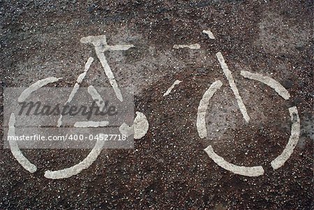 Bicycle stop on the road white sign