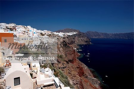 Wonderful view of City buildings and bay on Santorini, Greece