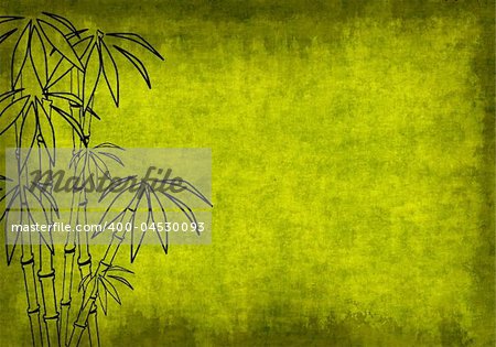 Grunge background of green color with bamboo