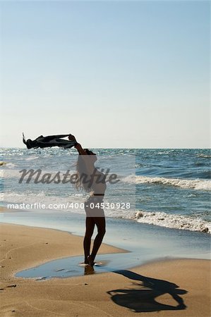 Beautiful young female in bikini posing at the beach